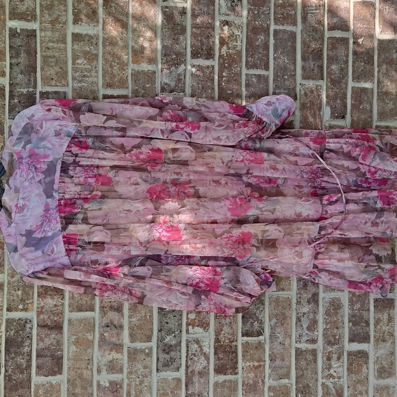 Alex Marie Lana Floral Print Long Puffed Sleeve Mock Neck Tiered Hem Dress Sz 22 - Picture 5 of 6